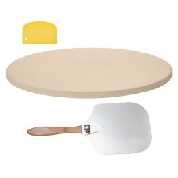 Pizza Stone, 15 in Round Pizza Stone, 0.67 in Large Cordierite Baking-Stone with Metal Peel, Scrape, 1450Fahrenheit Heat-Resistant Cooking Stones
