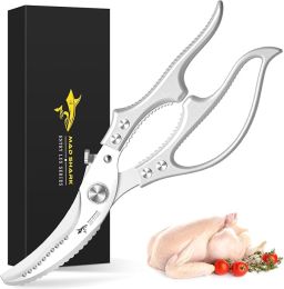 Heavy Duty Poultry Shears, Kitchen Shears with Non-Slip Handle & Safety Lock, All Purpose Kitchen Scissors for Chicken, Meat Cutting, Turkey, Fis