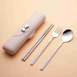Travel Cutlery Set, 18/8 Stainless Steel Cutlery, Reusable Utensils Set With Case, Portable Silverware Lunch Box For Camping And Office (Option: Pink)