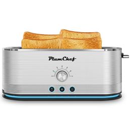 4-Slice Toaster, 7 Settings, Defrost, Reheat, Removable Crumb Tray, Full Body Stainless Steel Housing, Anti-Fingerprint, Anti-Jam, 1350W, Silver, (Option: KRT6061)