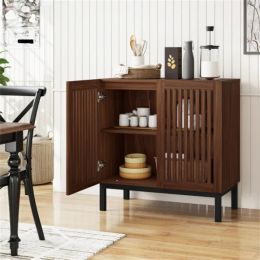 32" Buffet Sideboard Cabinet With 2 Doors, Farmhouse Storage Cabinet (Walnut + Black) With Adjustable Shelf (Option: Defaulttitle)