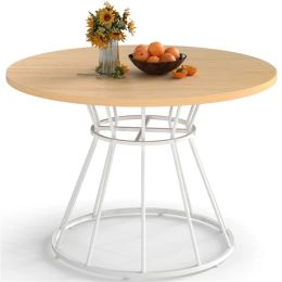 Natural 47" Round Dining Table , Family-Sized For 4-6 People, Hourglass Metal Base & Curved Tabletop (Option: Defaulttitle)