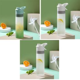 Spray Water Bottle For Girls Outdoor Sport Fitness Water Cup Large Capacity Spray Bottle Drinkware Travel Bottles Kitchen Gadgets (Option: Green and White and White)