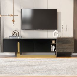 VIBE HAUS  66.7 Light Luxury TV Stand For TVs Up To 70 Inches, Modern TV Cabinet With Metal Legs, 1 Drawer, 2 Cabinets And Adjustable Shelves For (Option: Black)