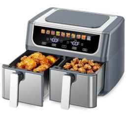 Double-basket Air Fryer, With A 9.5-liter Large Capacity, Independent Temperature Control, And 10 Preset Modes (Option: Gray)