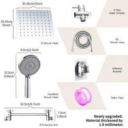 Complete Shower Solution - 12-inch Square Head + Adjustable Arm + Handheld For Versatility (Option: Exquisitesilver)
