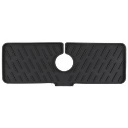 Silicone Faucet Mat Kitchen Sink Splash Guard Drain Mat Drying Pad (Option: Black)