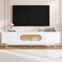 70 Inch TV Stand For TVs Up To 80 Inch, Minimalist TV Console Table With Drawers, Media Entertainment Center For Living Room, Bedroom (Option: White)