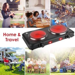 Infrared Dual Burner Hot Plate - 1000W & 800W  Glass Plates, Quick/Even Heating, 302-1022 Stepless Temp, Auto Shut-Off (Color: black)