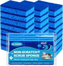 Sponges Kitchen 24pcs, Non-Scratch Scrub Dish Sponge Safe on Non-Stick Cookware, Dual Sided Cleaning Sponges for Kitchen, Household, Bathroom and (Material: Cellulose)