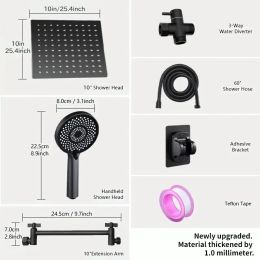 RV Shower Head, 10 Inch High Pressure Rain Shower Stainless Steel Shower Head With Handheld Shower Combo With 59 Inch Extra Long Hose, Adhesive S (Option: Black)