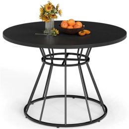 Black 47" Round Dining Table , Family-Sized For 4-6 People, Hourglass Metal Base & Curved Tabletop (Option: Defaulttitle)